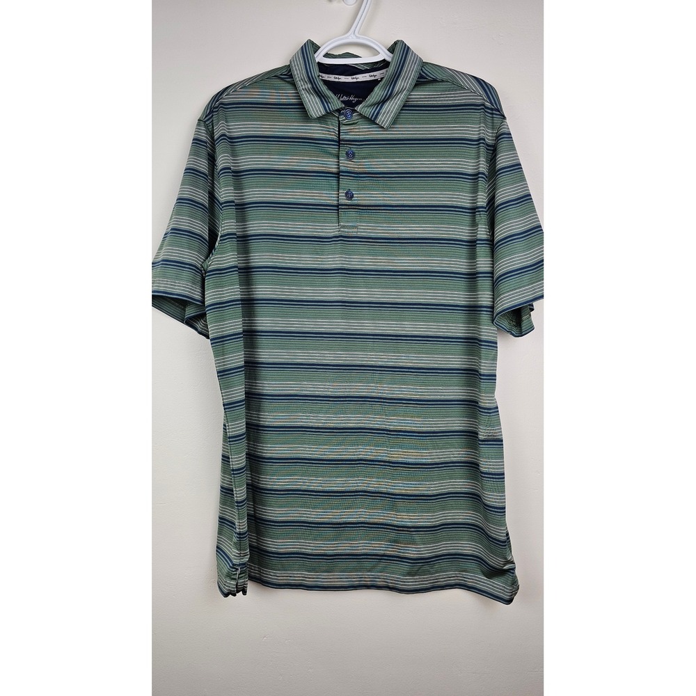 Walter Hagen Polo Shirt Mens Large Green Striped Short Sleeve Performance Golf